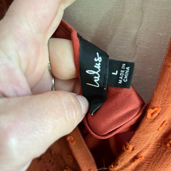 Lulus Dreaming of You Rust Orange Swiss Dot Midi Dress Size Large - Picture 7 of 10